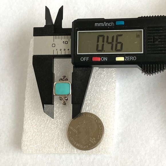 Sterling Silver 925 Rectangular Faux Turquoise Inlay Marcasite Shank Ring Sz 6.5 - Picture 13 of 16